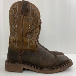 Justin size 8.5D Men’s Amarillo Cactus Brown Leather Pull On Western Work Boots